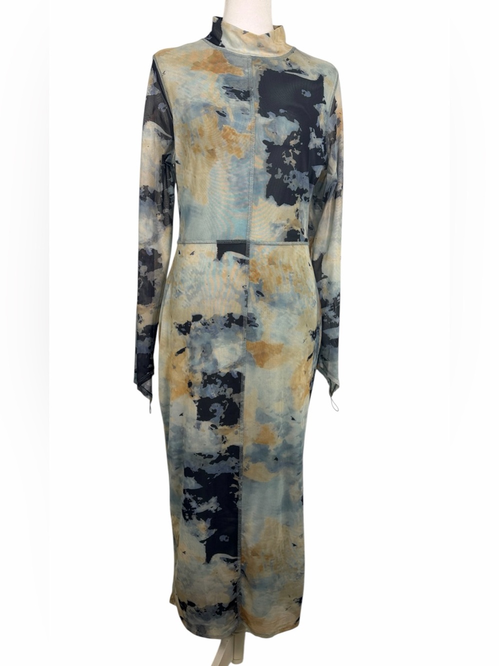 Fashion Nova Abstract Mesh Maxi Dress XL | Bodycon Mock Neck Long Sleeve Y2K - Picture 2 of 13